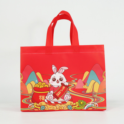 Borse non tessute del nuovo anno del regalo con le borse stampate di Logo Reusable Tote Cartoon Shopping